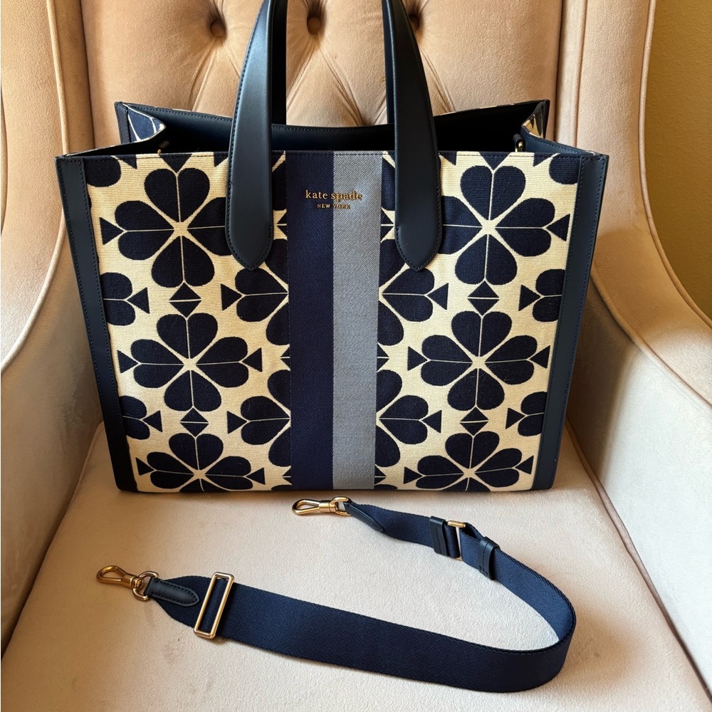Kate Spade Cream and Blue Geometric Tote